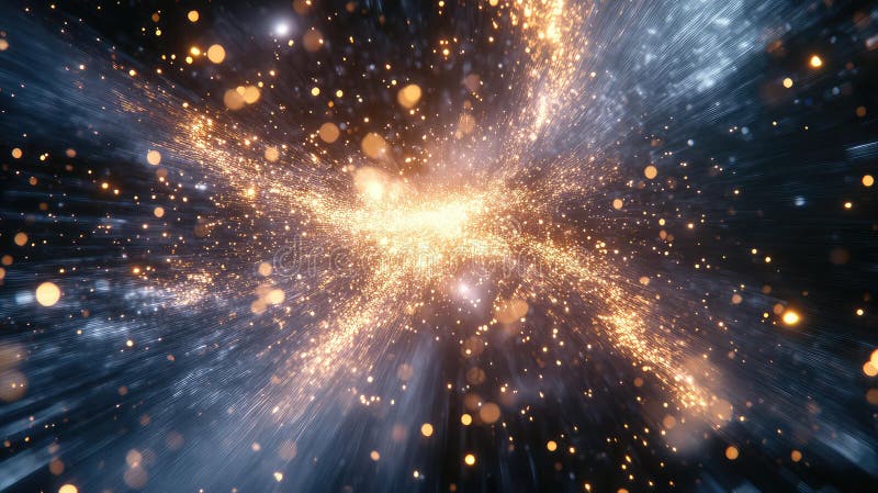 Golden light particles creating an abstract cosmic explosion vector illustration