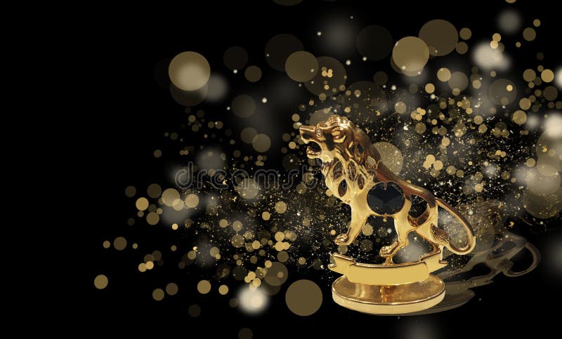 Golden Lion on a Dark Background Bokeh Stock Illustration
