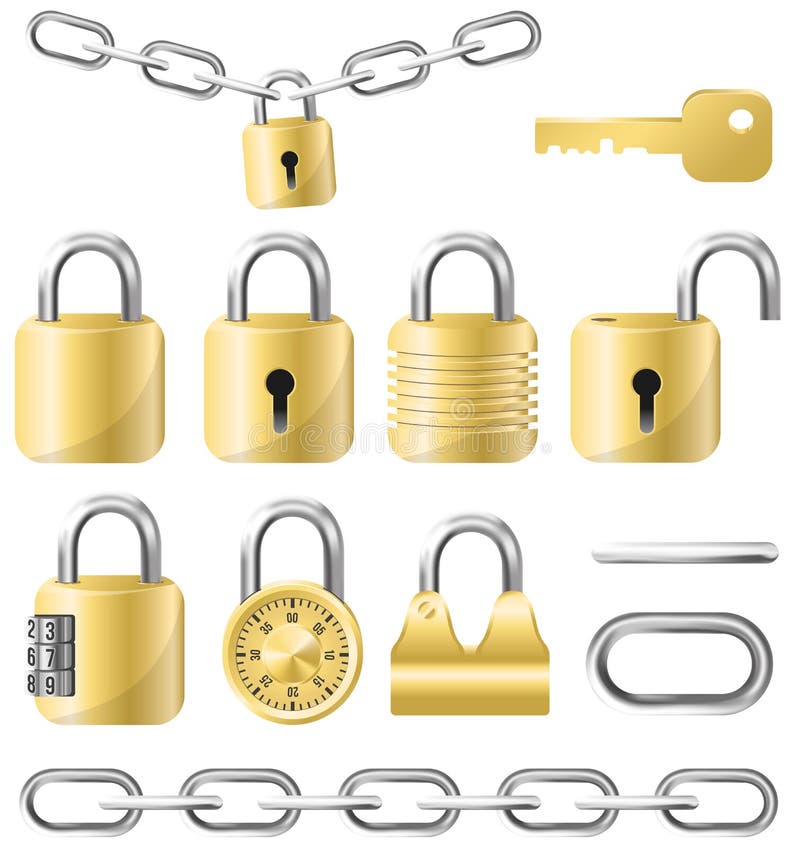 Golden lock and chain kit vector illustration