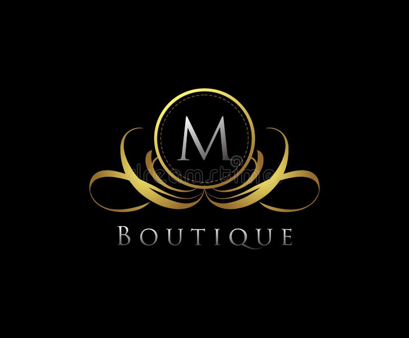 Golden Logo with M Letter in Royal Boutique Logo Template Used for ...