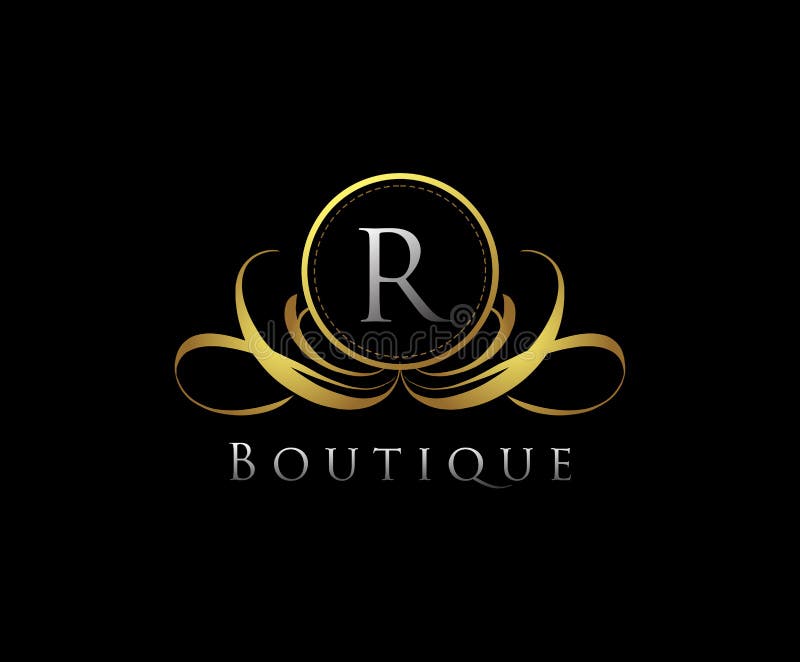 Golden Logo with R Letter in Royal Boutique Logo Template Used for ...