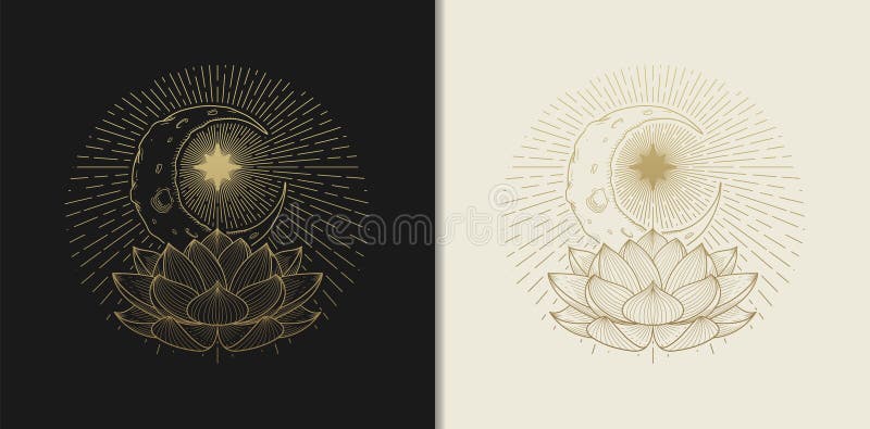 Golden Lotus Blossom A Celestial Symphony stock illustration