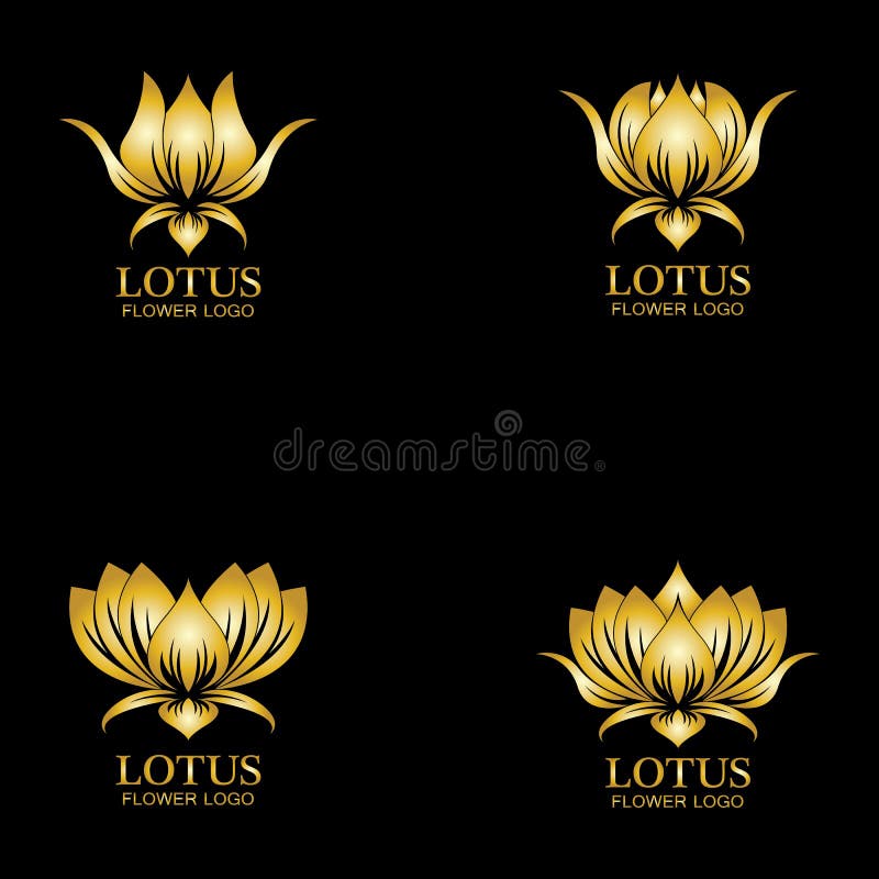 Golden lotus flower logo. Vector design template of lotus icon on dark background with golden effect for eco, beauty, spa, yoga