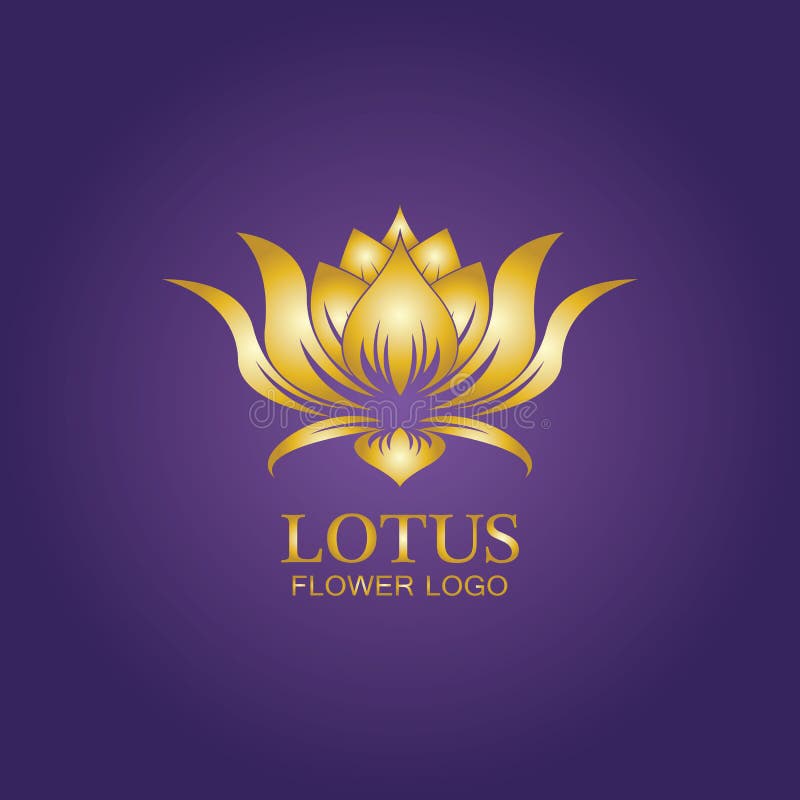 Golden lotus flower logo. Vector design template of lotus icon on dark background with golden effect for eco, beauty, spa, yoga