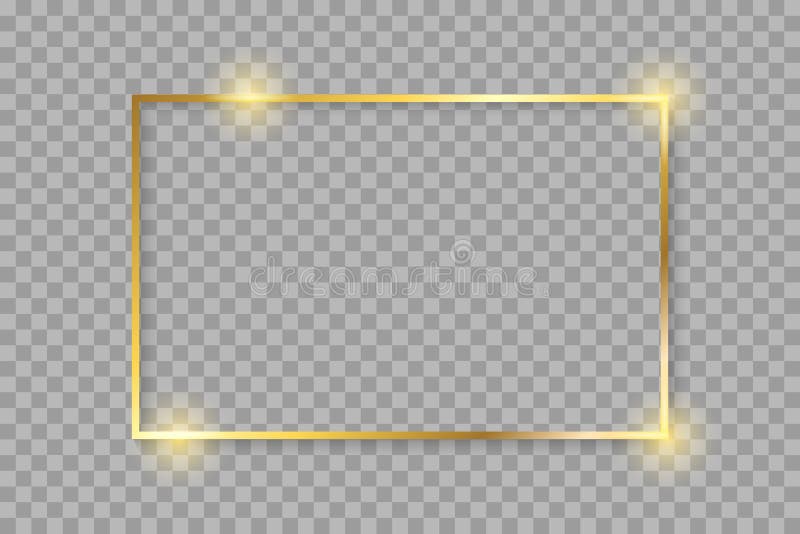 Golden luxury shiny glowing vintage frame with shadows. Isolated on transparent background gold border decoration â€“ vector