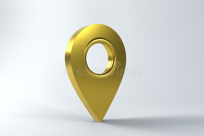 Golden Map Pointer isolated on white background. 3d render royalty free illustration