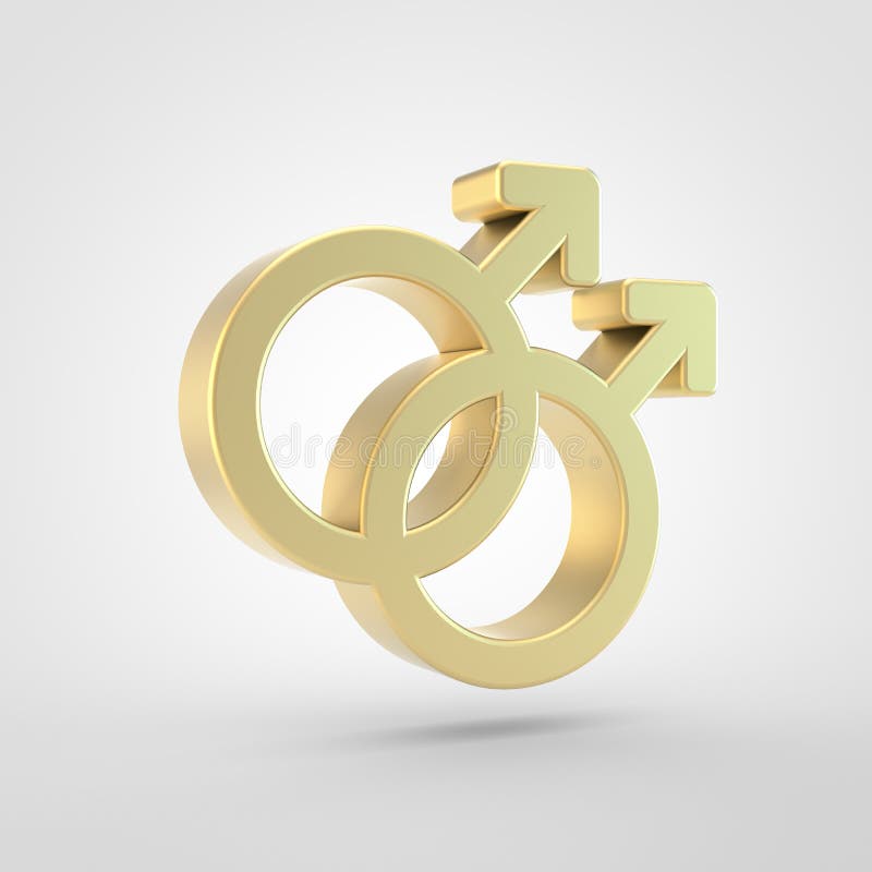 3d render of golden mars double symbol isolated on white background.