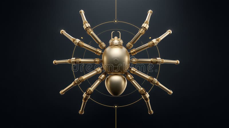 Golden mechanical spider illustration. futuristic robotics and mechanical design concept royalty free illustration