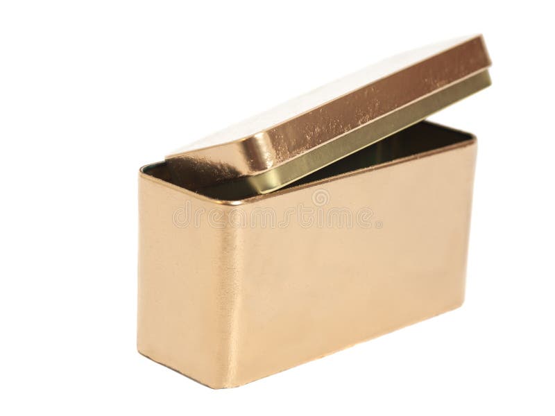 Golden Metal Box isolated stock photo. Image of tinplate 56417714