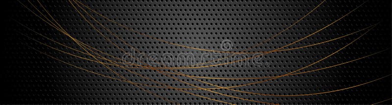 Golden minimal wavy lines on dark perforated background vector illustration