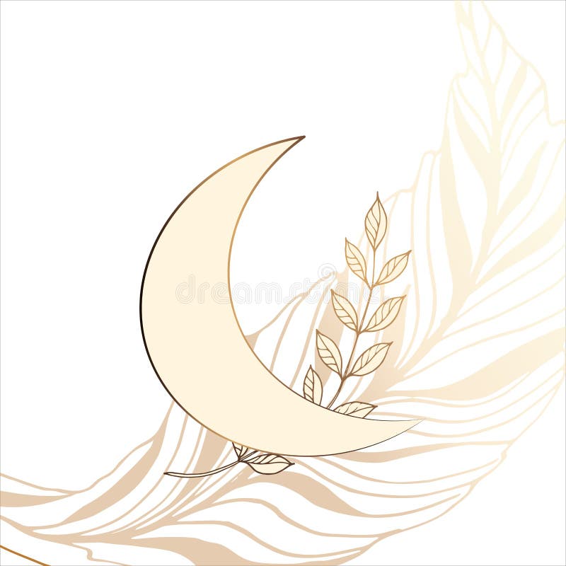 Golden Moon. Leaves of Gold. Minimalistic Style. Stock Vector