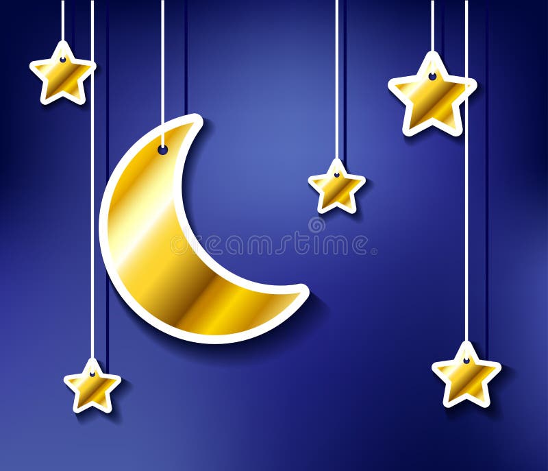 Golden moon and stars hanged stock illustration