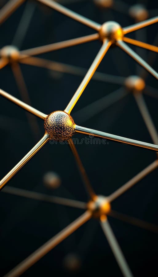 Golden Network Structure, Interconnected Nodes, Abstract Technology Design Background. stock illustration