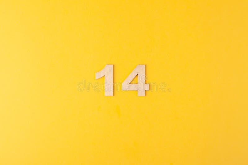 Golden Numbers 14 on Yellow Background, Greeting Card February ...