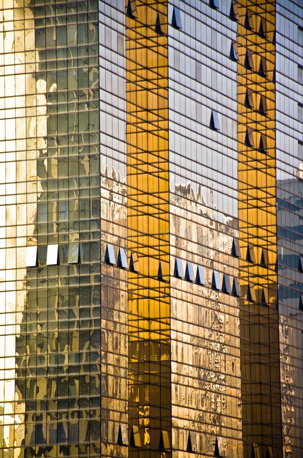 Golden Office building glass wall.