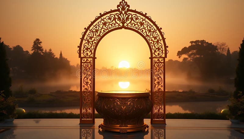 Golden Ornate Archway Frische Pasta machen stock abbildung