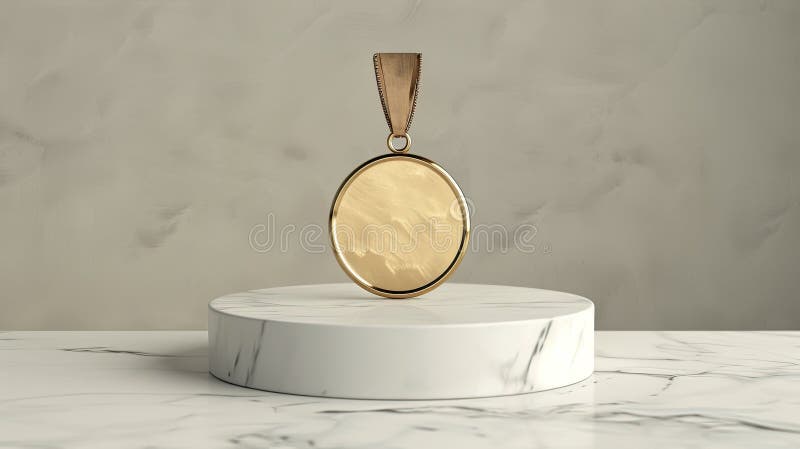 Golden Oval Pendant on Marble Platform stock illustration
