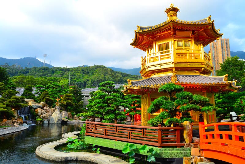 Golden pagoda in zen garden