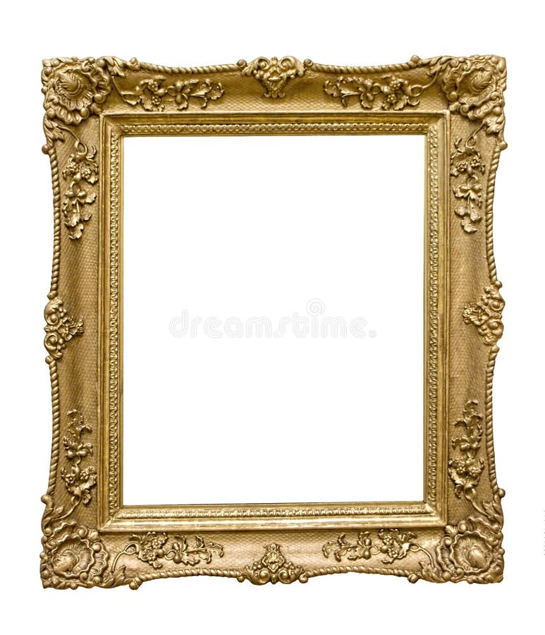 Zlaté drevené prázdny rám obrazu, izolované na bielom.