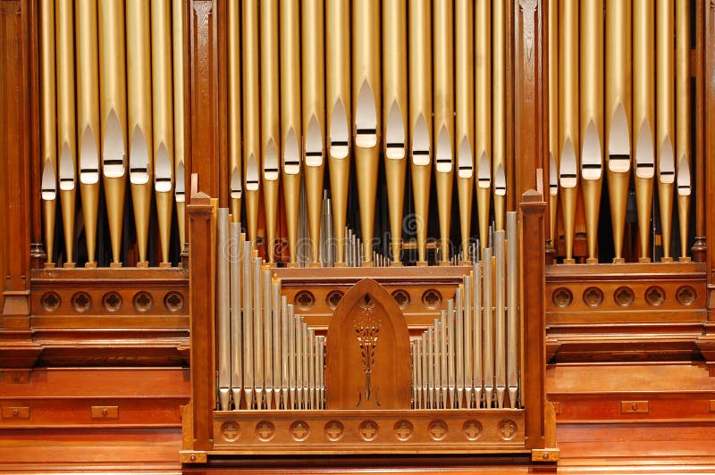 Golden pipe organ stock image. Image of flutes, indoors - 6112419