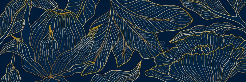 Golden Plants Background. Gold Blue Foliage, Glamour Japanese Leaf. Art