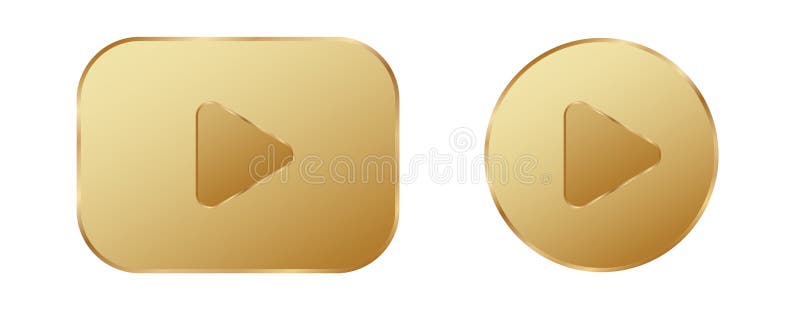 Golden play 3D button. Gold round play button. royalty free illustration