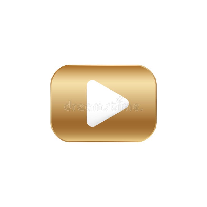 Golden play 3D button. Gold square play. stock illustration