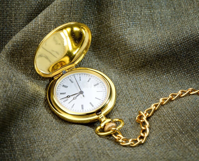 Golden Pocket Watch on Glass with Reflection Stock Photo Image of