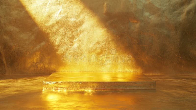 Golden podium with cracked weathered surface for elegant display or awards ceremony fotografia stock