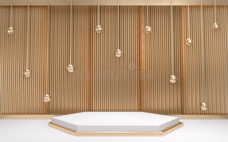 Golden Podium minimal geometric white and gold style abstract. 3D rendering vector illustration
