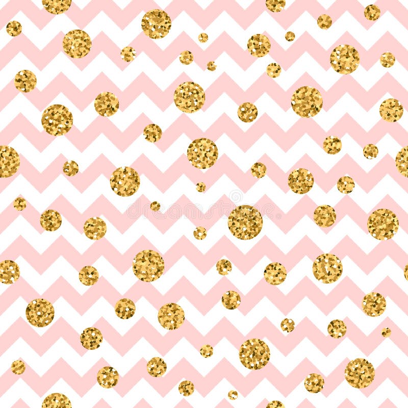 Golden Polka Dot Seamless Pattern Zig Zag Pink Stock Vector