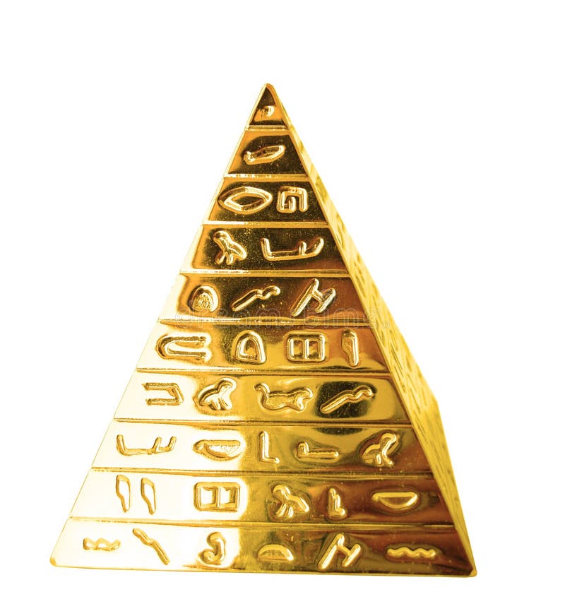 Zlatý pyramída hieroglyfy na biely.