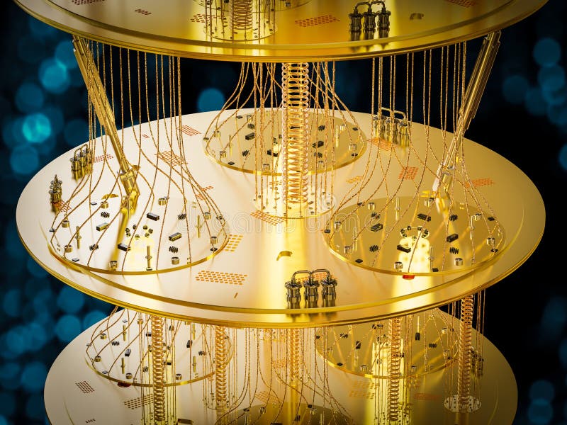 Golden quantum computer machine close up royalty free illustration