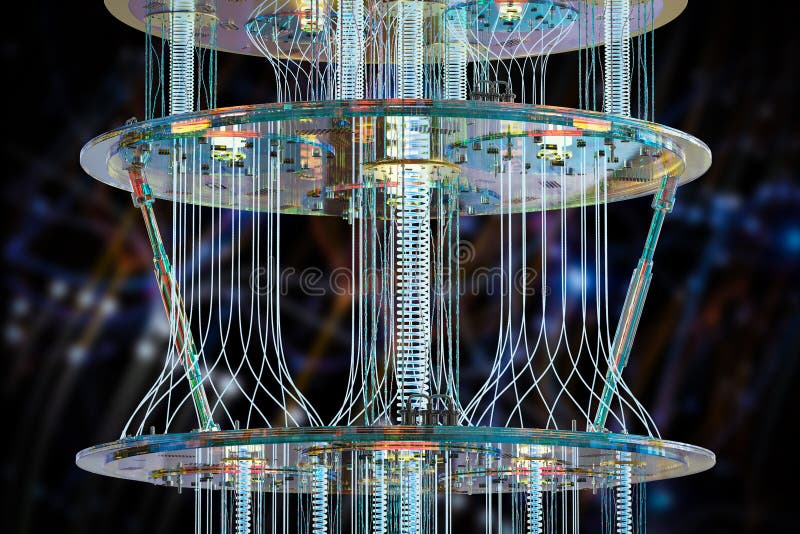 Golden quantum computer machine close up royalty free illustration