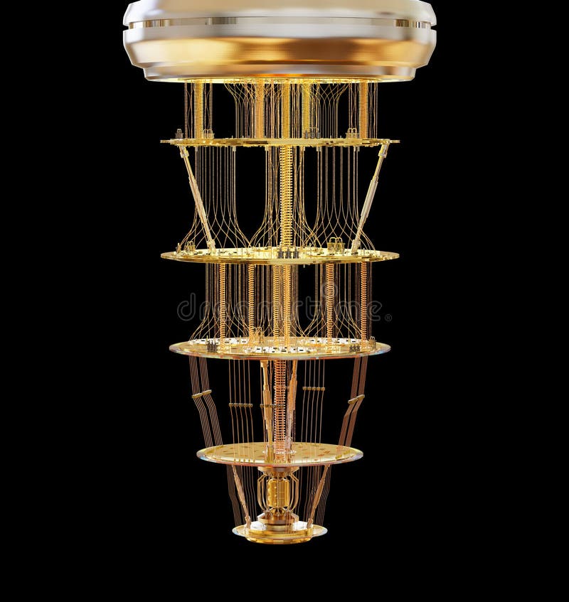 Golden quantum computer machine vector illustration