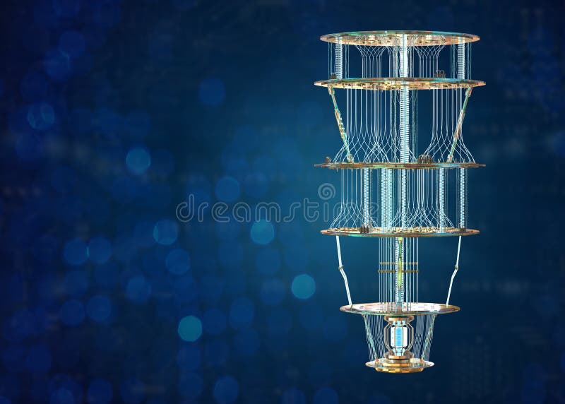 Golden quantum computer machine vector illustration