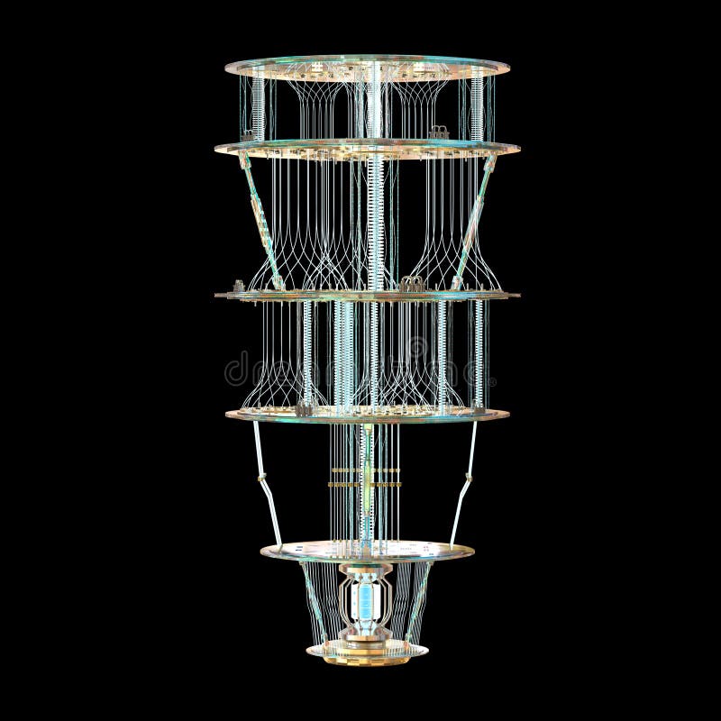 Golden quantum computer machine vector illustration