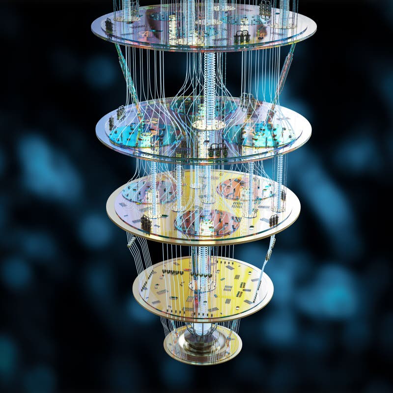 Golden quantum computer machine stock illustration