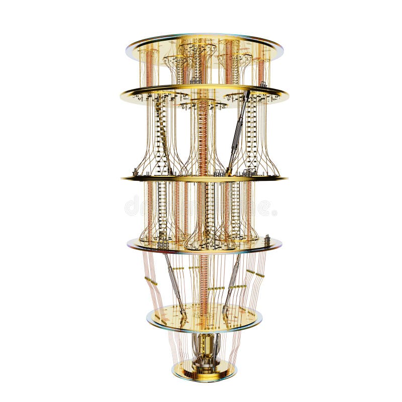 Golden quantum computer machine isolated on white royalty free illustration