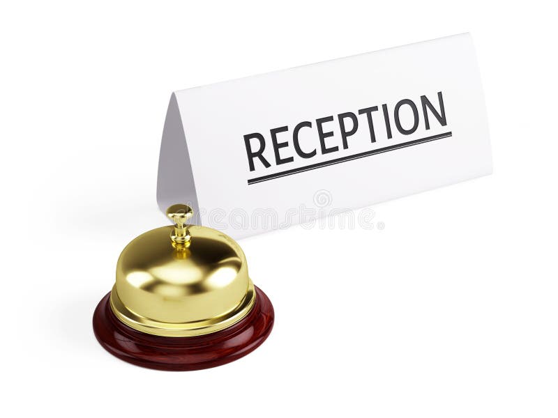 Golden reception bell and blank reception sign isolated on white background royalty free illustration