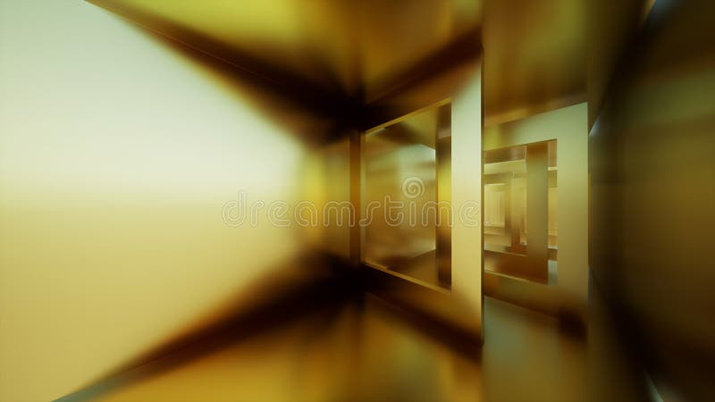 Golden Rectangle Abstract Background , Gold Room, 3d Rendering Stock