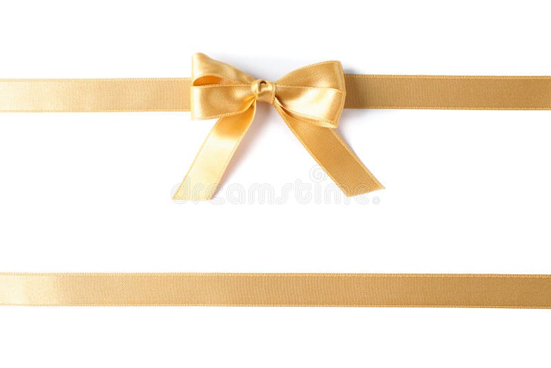 Golden Ribbons with Bow Isolated on White Background Stock Image