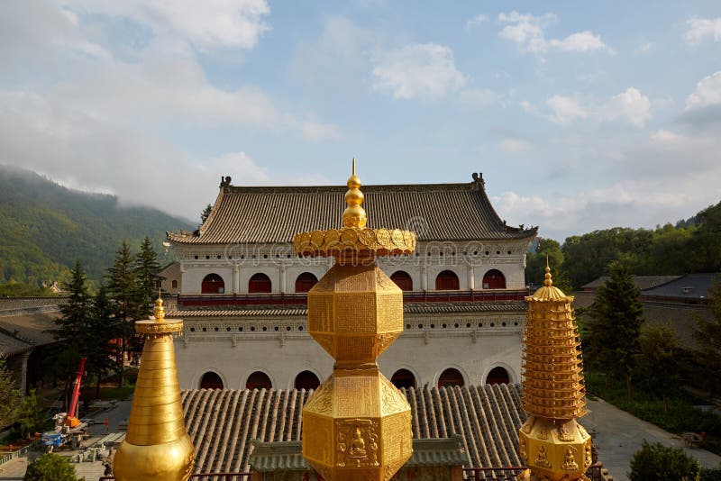 Golden roof in Wutai Mountain temple, Shanxi, China royalty free stock photos