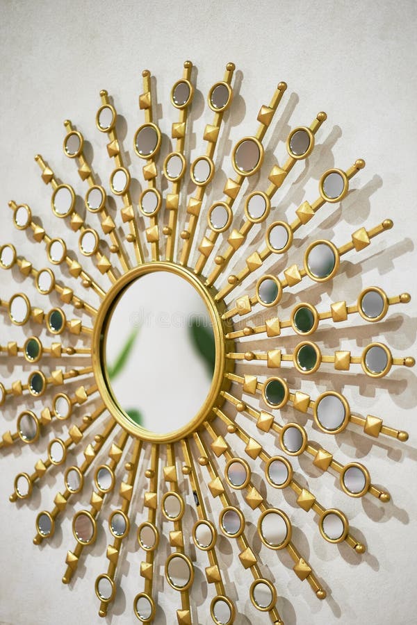 Golden Round Mirror with Rays. the Sun or a Circle. Stock Image Image
