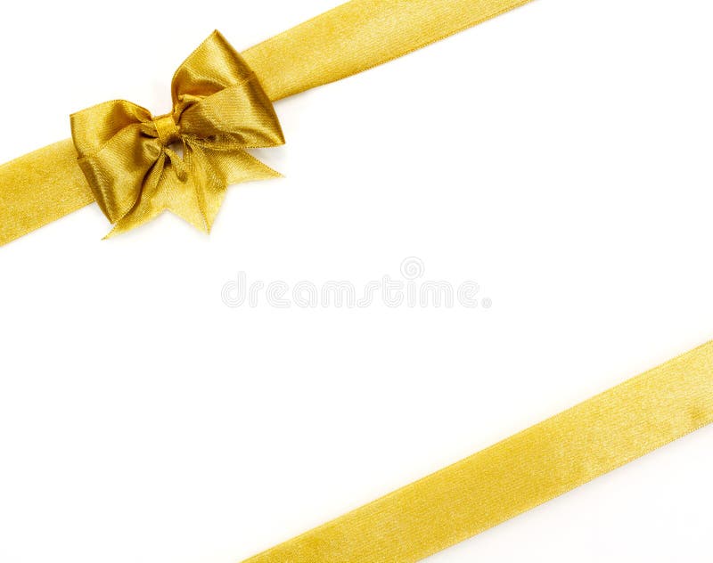 Golden satin gift bow. Ribbon