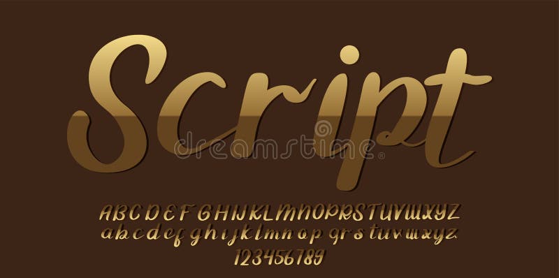 Golden Script Alphabet Font vector illustration isolated Background stock illustration