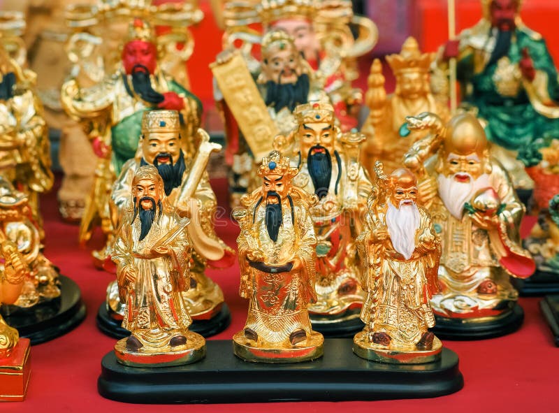 Golden Sculpture of Three Chinese Gods Fu Lu Shou. Hock Lok Siew royalty free stock photos Golden Sculpture of Three Chinese Gods Fu Lu Shou. Hock Lok Siew royalty free stock photos