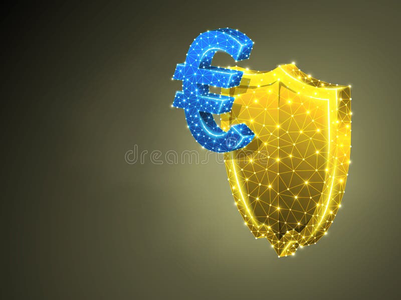 Security shield. Euro currency abstract colorful 3d Polygonal Vector business safery, money protection concept. Low poly royalty free illustration Security shield. Euro currency abstract colorful 3d Polygonal Vector business safery, money protection concept. Low poly royalty free illustration