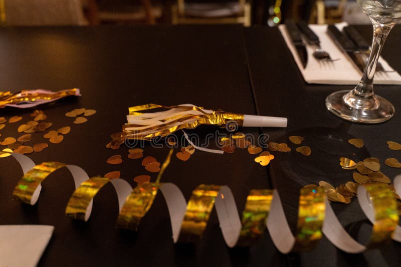 Golden Serpentine Streamers for Party Stock Photo Image of streamers