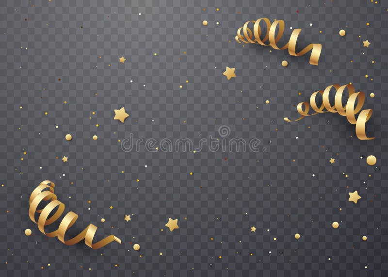 Premium Vector  Holiday background with gold serpentine, streamer and  confetti on transparent background, isolated vector illustration